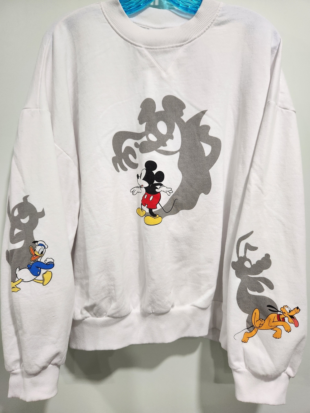 Disney White Crewneck Sweatshirt with Mickey, Donald & Pluto Graphics Nwot